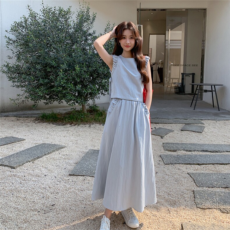 小香风蓝色马甲半身裙套装女夏2025新款绝美俏皮活泼氛围感两件套图片