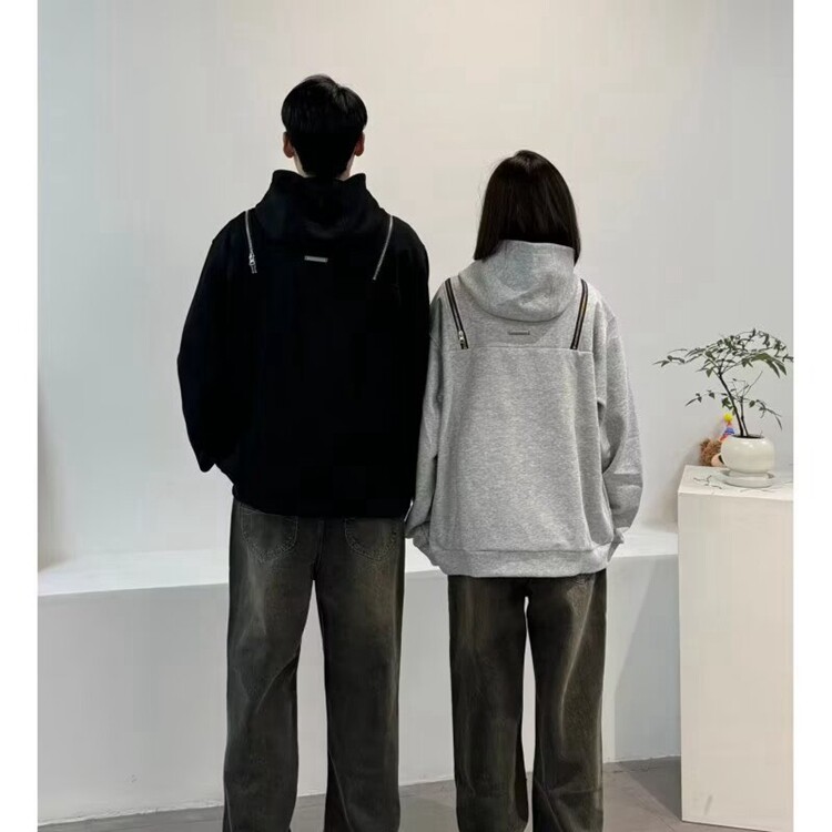 美式斜拉链连帽卫衣男款春秋季高街小众设计感潮牌高级休闲感外套,女装短外套,星座218-8
