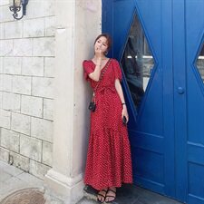 现货！2021夏季新款定制面料红色爱心连衣裙165A-6508-P105-K158，女装连衣裙，浙宝123