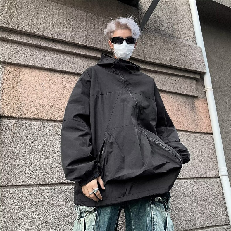 2023秋季双层斜拉链连帽冲锋衣外套男女装棒球服上衣潮JK8726,男装夹克,星座1116A-1（原606A）