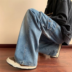 美式街头复古牛仔裤男女秋冬水洗直筒宽松潮阔腿裤新款N6545-P58，男装牛仔裤，星座1008-2