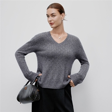2025秋冬新款镂空v领山羊绒100%纯色毛衣长袖宽松针织羊绒衫，女装羊绒衫，阿舍尔精品