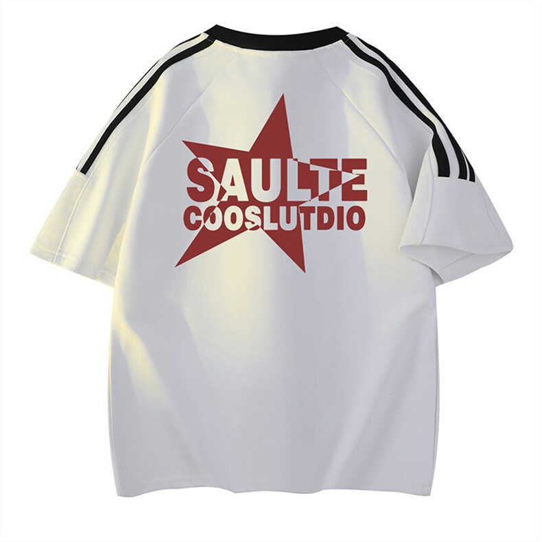 可48小时发货支持抖音得物来样二开重磅美式高街纯棉织带短袖T恤，男装T恤，电商A486