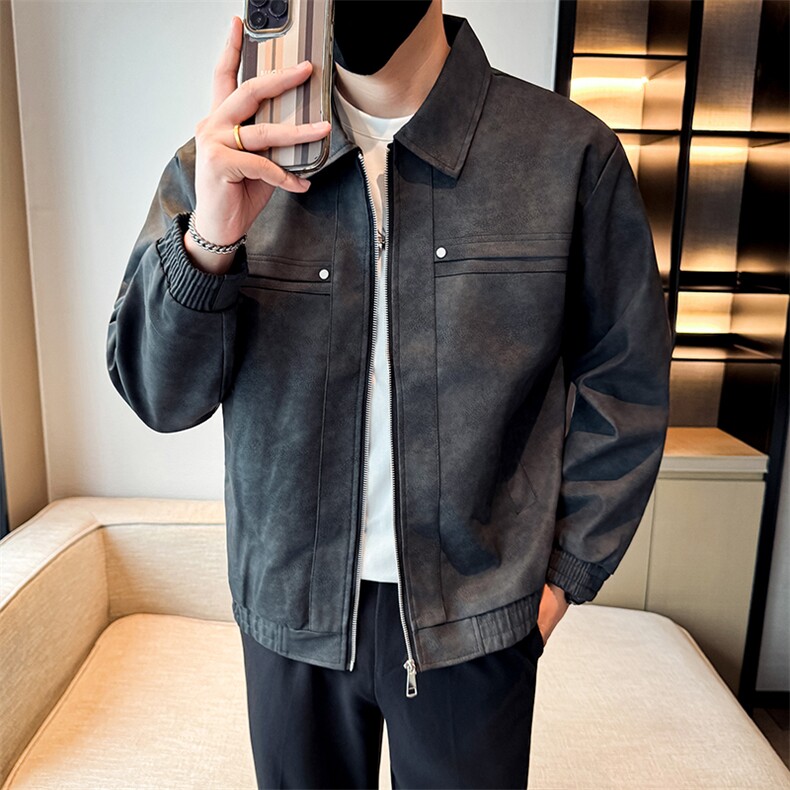 潮流皮衣外套男春秋季复古百搭拉链宽松机车服pu皮夹克潮JK2591图片