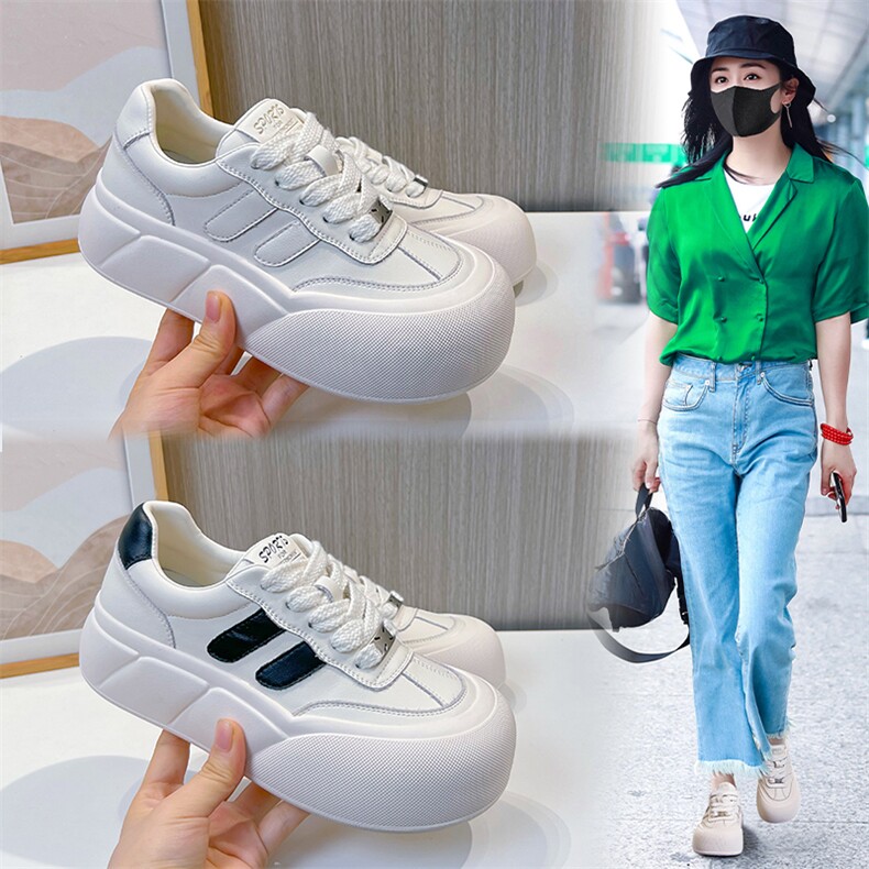 真皮小白鞋女2024春季新款丑萌面包鞋休闲百搭板鞋女厚底运动女鞋,女鞋休闲鞋,电商A223