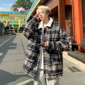 冬装加绒加厚保暖格子男士棉袄棉服情侣羊羔毛呢棉衣 M8002-P120图片