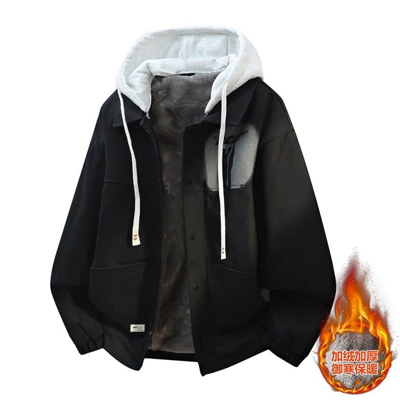 2025秋冬水洗牛仔加绒加厚夹潮流宽松外套帽子可脱卸-加绒537-P85，女装短外套，星座1105