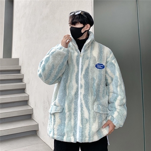 港风定制条纹羊羔毛面料棉衣男成分：聚酯纤维8712P138控178图片