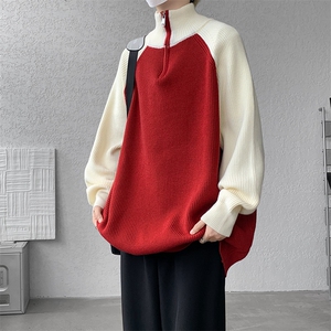 8XL-M半拉链立领毛衣外套男针织衫慵懒拼接插肩袖线衣MY19001P78图片