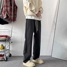 直筒宽松阔腿裤拼接色弹力腰抽绳休闲裤简约休闲垂坠感，男装休闲裤，星座410-7