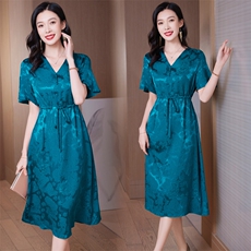真丝连衣裙28姆米冠乐绉2026夏季高档杭州真丝v领提花裙，女装连衣裙，阿舍尔精品