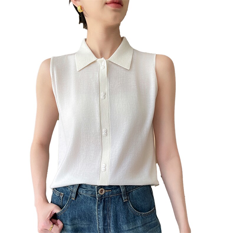 polo领针织背心女装2025新款春秋穿搭宽松叠穿内搭无袖打底衫上衣,女装T恤,玖雪绒羊绒