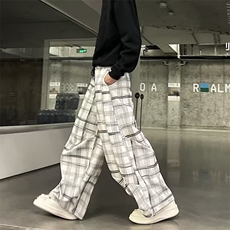 港风秋冬款男女休闲裤灯芯绒格子褶皱阔腿长裤H8080P45，男装休闲裤，星座1013-1