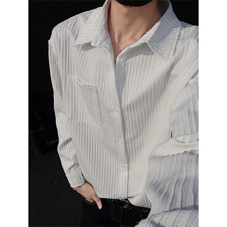 特批P36无差价春季痞帅肌理感翻领大码长袖衬衫男休闲外套C5465，男装衬衫，电商A001