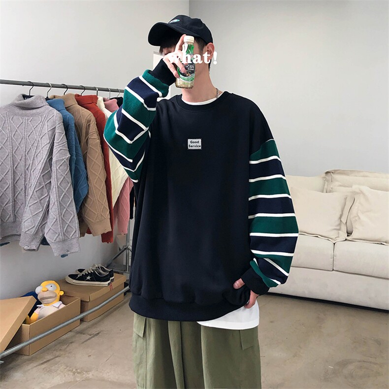 2023秋冬季港风宽松卫衣彩虹袖子拼色圆领A071-W039-P60，男装卫衣，电商A071