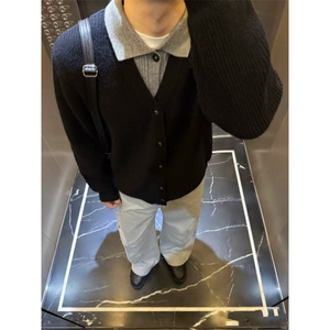 已下单  冬季优雅假两件V领撞色拼接针织开衫毛衣外套~MY2571批68图片
