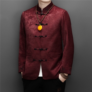 MJ572男士春季新款长袖风新中式衬衣中青年修身立领衬衫休闲图片