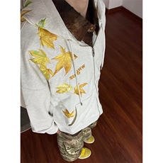 数据款现货！！黄金枫叶刺绣开衫卫衣高级重工连帽外套QLM01-P78，女装短外套，星座1005-6