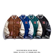 白底23春季新款潮牌字母pu皮翻领棒球服夹克外套G642P85控108，男装夹克，电商A247-1
