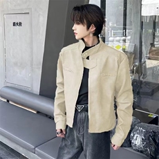 现货感小众高街外套男生短款棕咖色飞行员夹克美式复古机车服皮衣，男装夹克，星座218-1（原230）