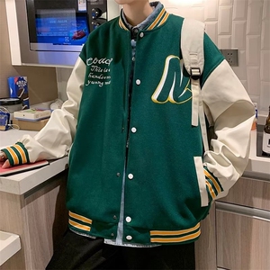 秋季新款休闲百搭宽松夹克美式复古拼接棒球服外套男 W3807-P55图片