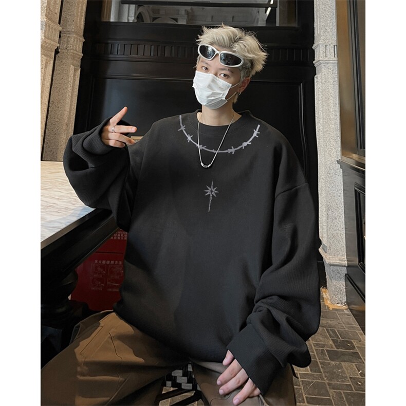 华夫格！华夫格上衣男圆领华夫格卫衣男大码长袖t恤男HY248-特P23,男装T恤,电商B367