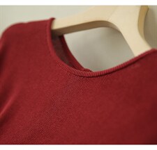 丝光棉圆领上衣小衫藏肉落肩针织套衫，女装针织衫/毛衣，美吧服饰