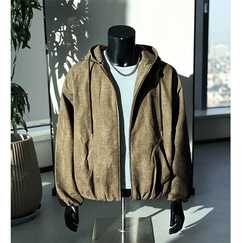 早春新款男士个性设计感连帽夹克美式潮牌宽松外套25XJ55279特p80,男装夹克,电商A042