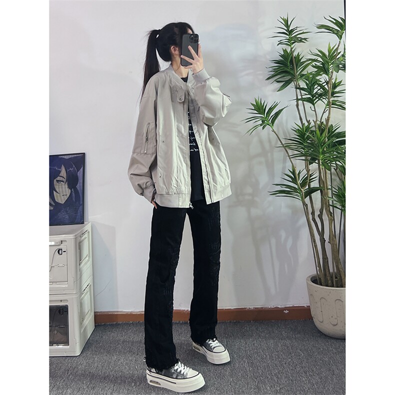 B221 美式ins高街小众假破洞修身微喇牛仔裤 LK22065-P65 控88图片