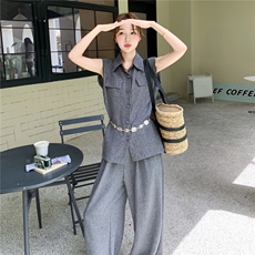 韩系高级感深灰色马甲套装女2025年夏季新款减龄显瘦阔腿裤两件套，女装套装/套裙，蝶眷