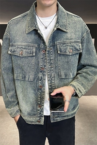 店主风2025秋季宽松版翻领水洗品质牛仔夹克男B317-JK823-P125图片