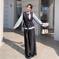 【主推】立领衬衣+时尚背心+阔腿裤套装2D148-2632-P185-K298，女装套装/套裙，2D148