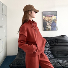 韩系慵懒chic红色休闲运动套装女2025春秋新款卫衣阔腿长裤两件套，女装套装/套裙，2C317A