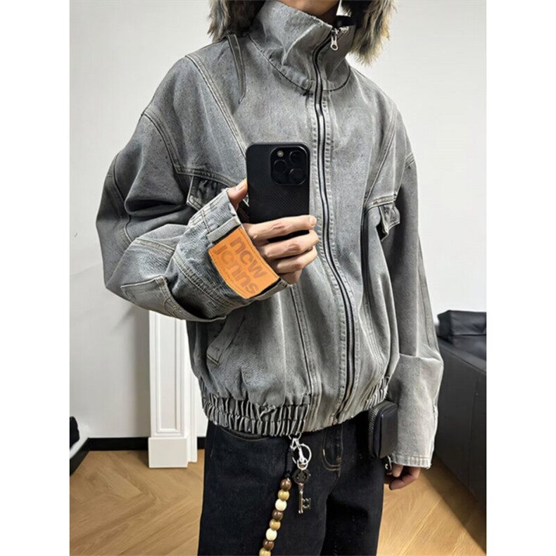 网络图现货复古倒装牛仔外套男夹克春秋重工上衣RS23-P100图片