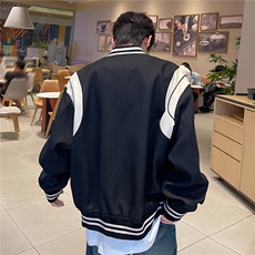 主推港风小香风棒球服撞色拼接PU皮外套复古夹克男H873P108，男装夹克，电商A341
