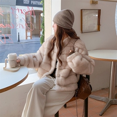 现货210-7702-P185-K268水貂立领皮毛一体外套女士，女装羊羔毛/颗粒绒，浙宝210（原浙宝191）