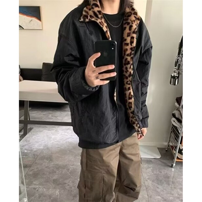 标准日系豹纹仿貂绒情侣外套棉衣夹克加厚青少年慵懒立领JY6612,男装夹克,星座1116A（原606A-3）