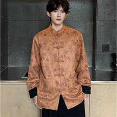 男士中式秋冬夹克立领盘扣外套麂皮绒夹克新款JK1818-P110控158，男装夹克，电商A021