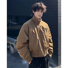 抖音得物美式潮休闲夹克春季立领纯色复古工装加厚棉服外套MF01，男装夹克，电商A443