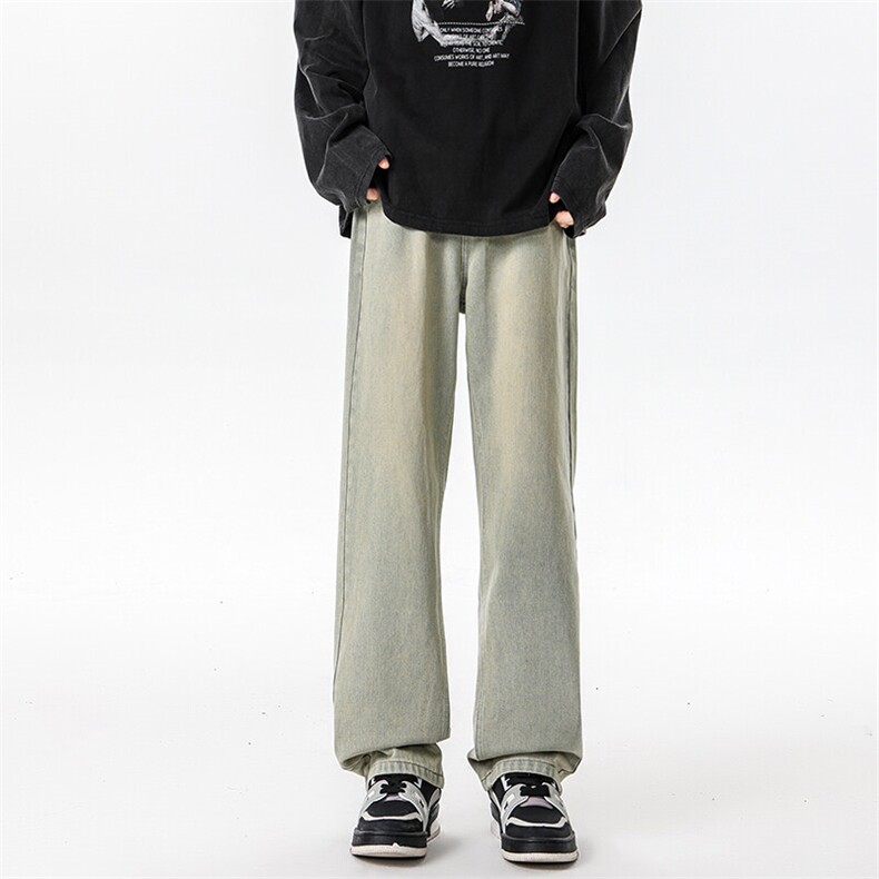 水洗做旧牛仔裤男款春秋美式高街潮牌微喇直筒裤子KZ008P60加绒70，男装牛仔裤，电商B312