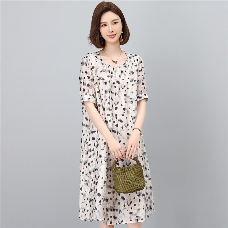 2026时尚中年妈妈休闲直筒莱赛尔天丝连衣裙裙,女装连衣裙,独衣靓