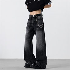 水洗渐变猫须牛仔裤阔腿裤美式复古微喇直筒221-5/K1977/P53，男装牛仔裤，星座221-5