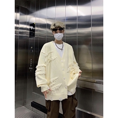 港风美式潮牌小众磨毛开衫V领毛衣针织衫男潮XZ608-M404-P65控88，男装针织衫/毛衣，星座608(原A046)