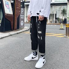 仔裤男士破洞夏季薄款韩版潮流潮牌九分宽松直筒长裤子7160，男装牛仔裤，电商A318