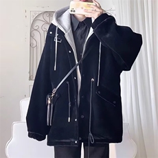 冬季美式假两件棉服外套男潮牌ins港风加绒加厚情侣连帽棉衣夹克，男装夹克，星座1210-1