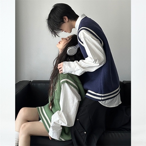 23M03-P60 秋冬男女休闲学院风毛衫背心美式针织衫叠穿情侣背心图片