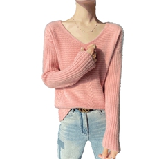 秋冬新款100%纯羊毛衫女V领扭花针织长袖毛衣宽松打底羊绒衫上衣，女装羊毛衫，宇灿羊绒