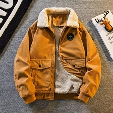 灯芯绒羊羔绒外套男士冬季加厚保暖棉衣美式复古潮牌棉服工装夹克，男装夹克，星座1013