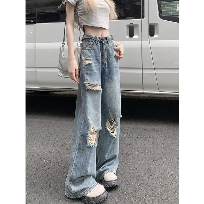 2024美式复古牛仔裤男女薄款宽松大码高街直筒阔腿休闲长裤NK352,男装牛仔裤,星座601-2