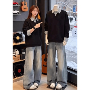 抖音得物高品质二开 26春季美式潮牌假两件衬衫男女翻领长袖卫衣图片